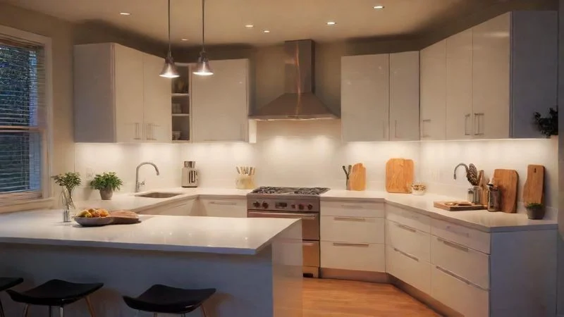 A final touch of decor in a modern kitchen with clean lines and warm lighting