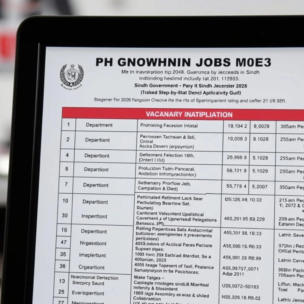 Screenshot of official Sindh government job advertisement PDF showing department names and vacancy numbers