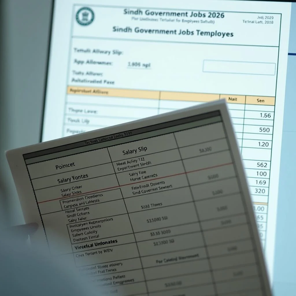 Screenshot of salary slip sample showing allowances and deductions for Sindh government employee
