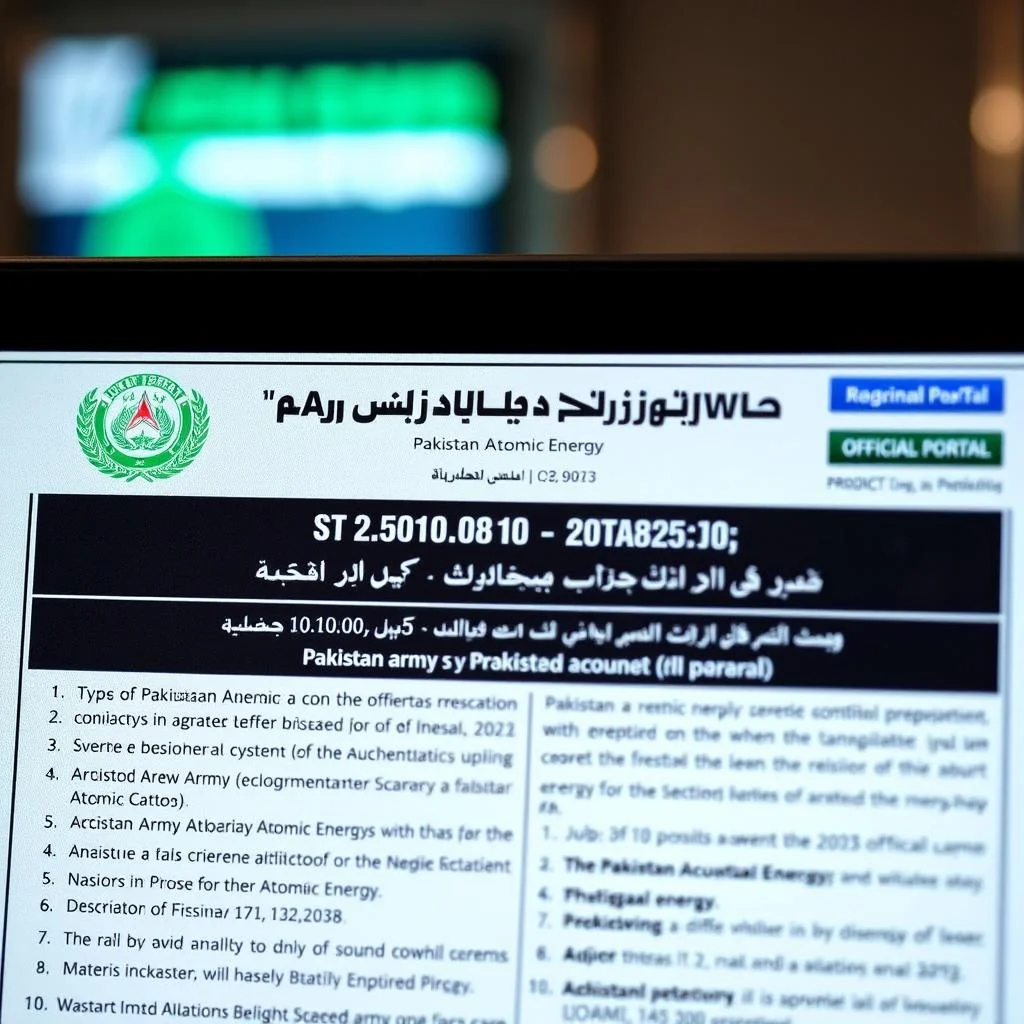 Screenshot of official Pakistan Army Atomic Energy job advertisement on official portal