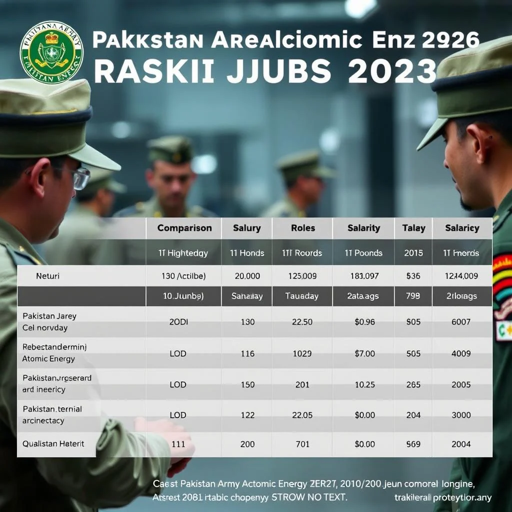 Comparison Chart for Pakistan Army Atomic Energy job roles, salaries, and qualification requirements